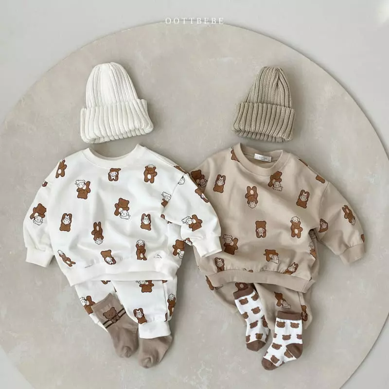 Oott Bebe - Korean Baby Fashion - #babyoutfit - Oott Bear Top Bottom Set - 8