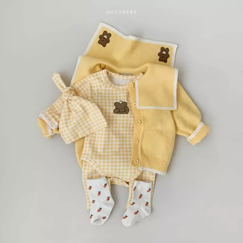 Oott Bebe - Korean Baby Fashion - #babyoutfit - Juju Check Bonnet Bodysuit Leggings Set - 11