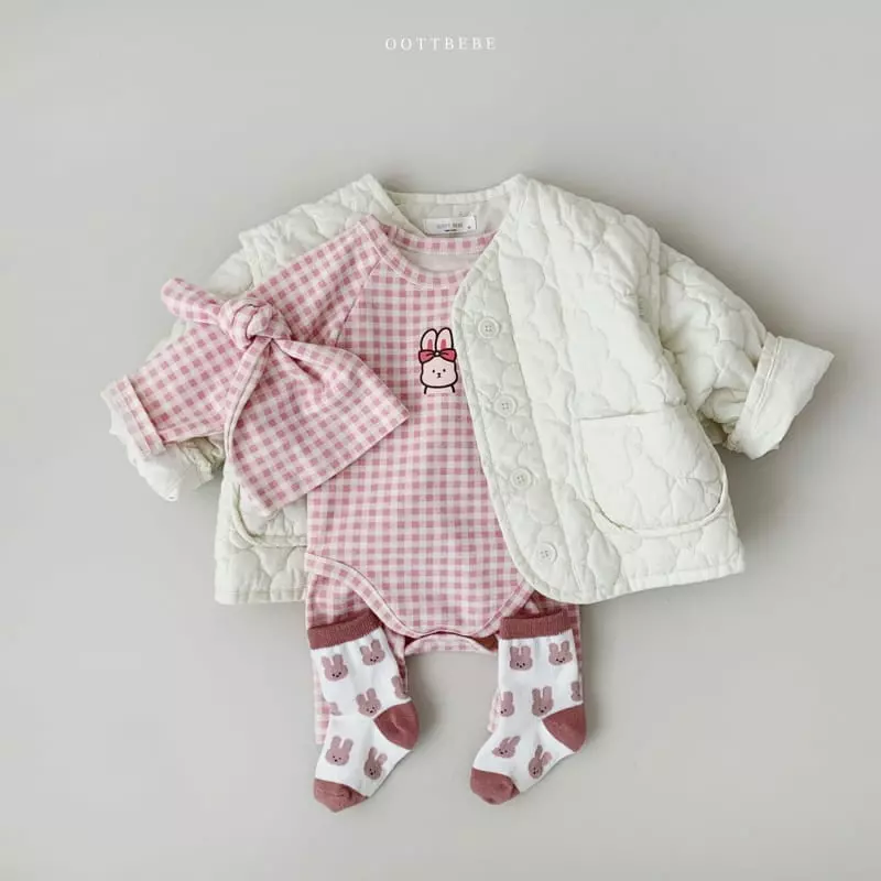 Oott Bebe - Korean Baby Fashion - #babyoutfit - Juju Check Bonnet Bodysuit Leggings Set - 12