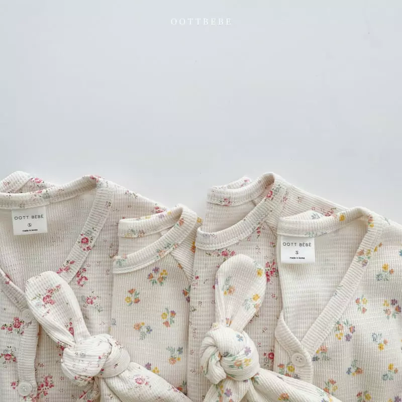 Oott Bebe - Korean Baby Fashion - #babywear - Waffle Flower Romper with Cardigan & Bonnet - 7