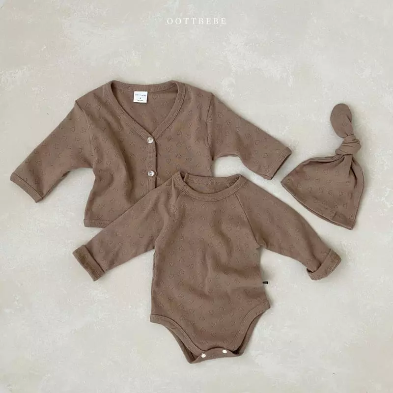 Oott Bebe - Korean Baby Fashion - #onlinebabyboutique - Lovely Romper with Cardigan & Bonnet - 12