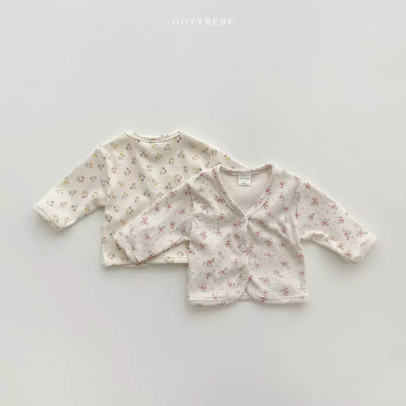 Oott Bebe - Korean Baby Fashion - #onlinebabyshop - Waffle Flower Romper with Cardigan & Bonnet - 9