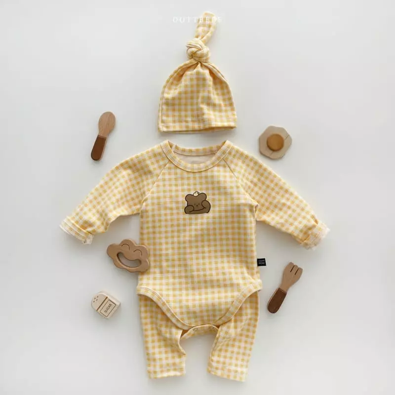 Oott Bebe - Korean Baby Fashion - #smilingbaby - Juju Check Bonnet Bodysuit Leggings Set