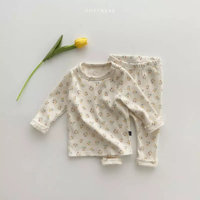 Oott Bebe - Korean Children Fashion - #Kfashion4kids - Waffle Flower Easywear