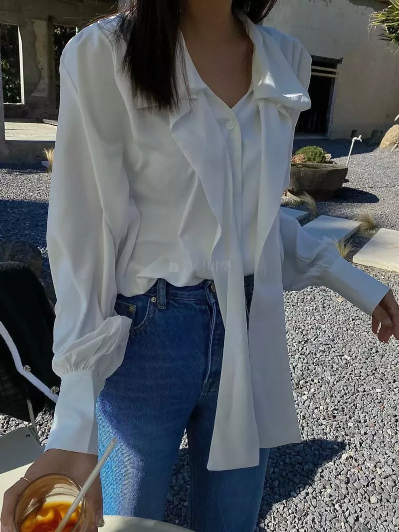 Ouppt - Korean Women Fashion - #momslook - Tie Blouse - 2