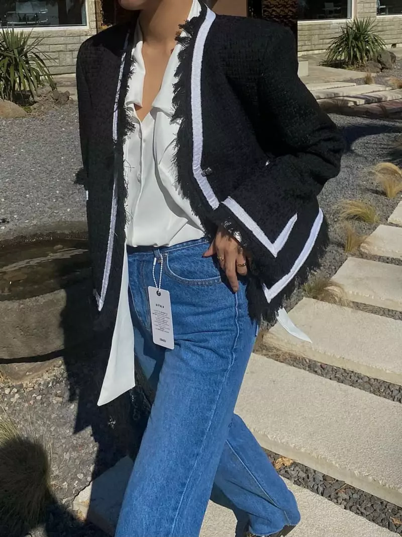 Ouppt - Korean Women Fashion - #momslook - No Collar Tweed Jacket - 3