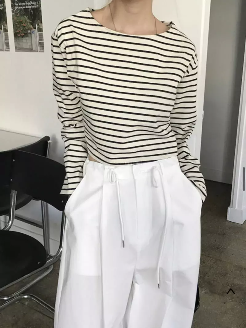 Ouppt - Korean Women Fashion - #womensfashion - Crop Stripe Tee