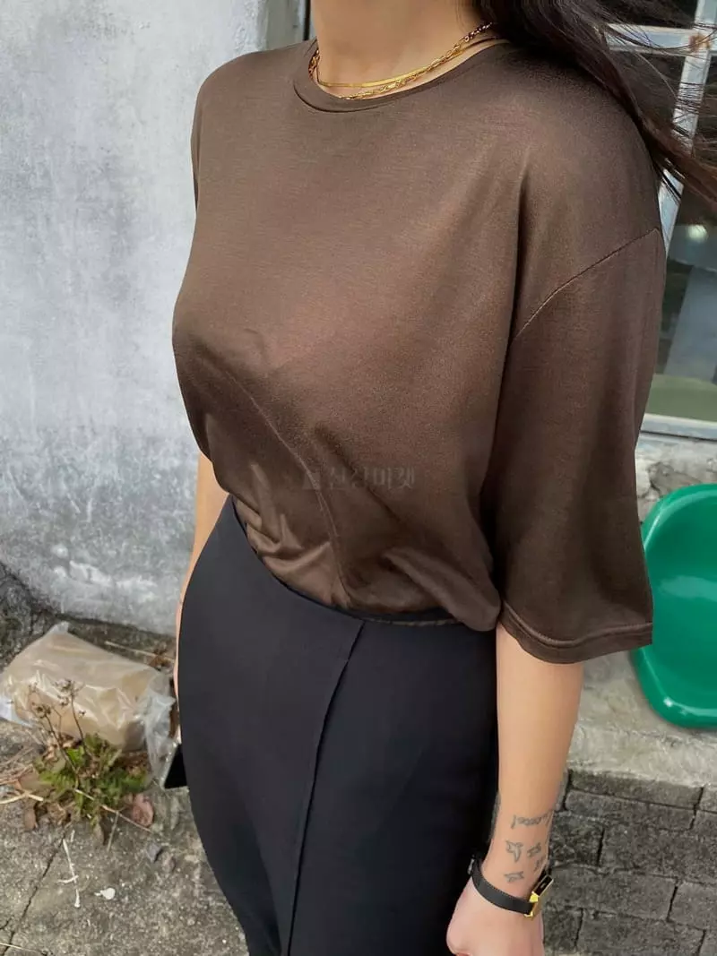 Ouppt - Korean Women Fashion - #womensfashion - Silky Tee - 2