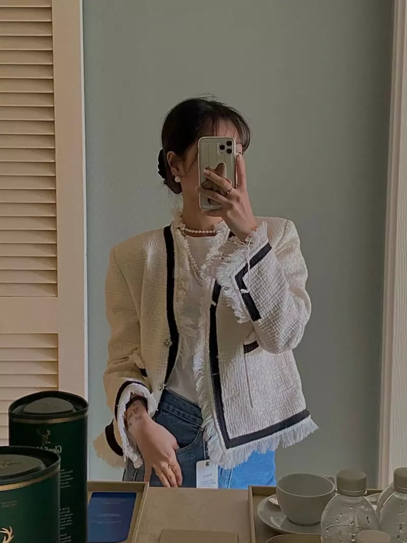Ouppt - Korean Women Fashion - #womensfashion - No Collar Tweed Jacket - 2