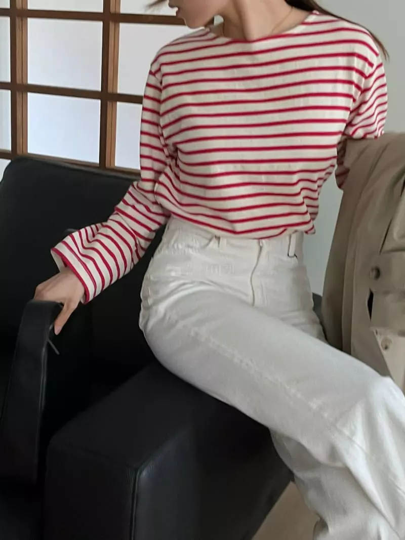 Our - Korean Women Fashion - #momslook - Marine Stripe Tee - 2