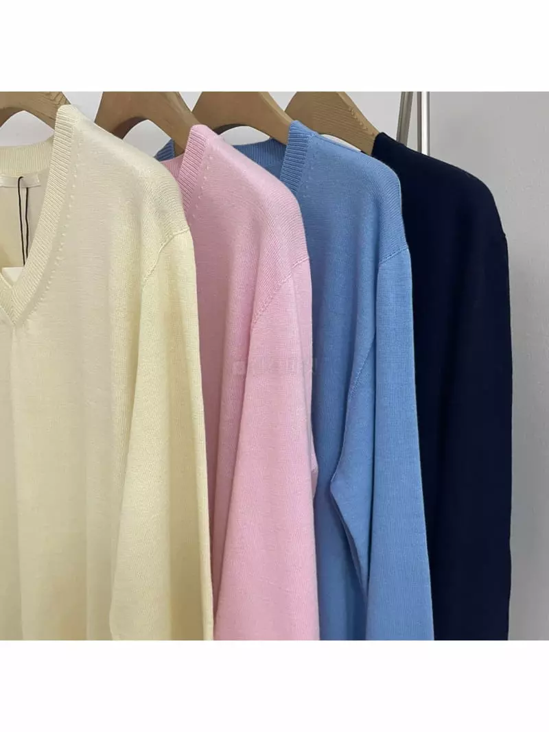 Our - Korean Women Fashion - #vintagekidsstyle - Spring V-neck Whole Gament Tee - 4