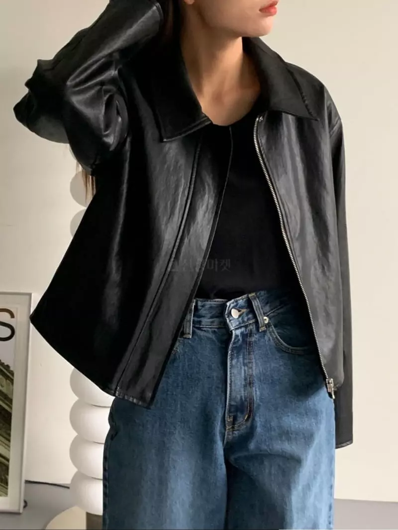 Our - Korean Women Fashion - #pursuepretty - Work Leather Jacket - 2