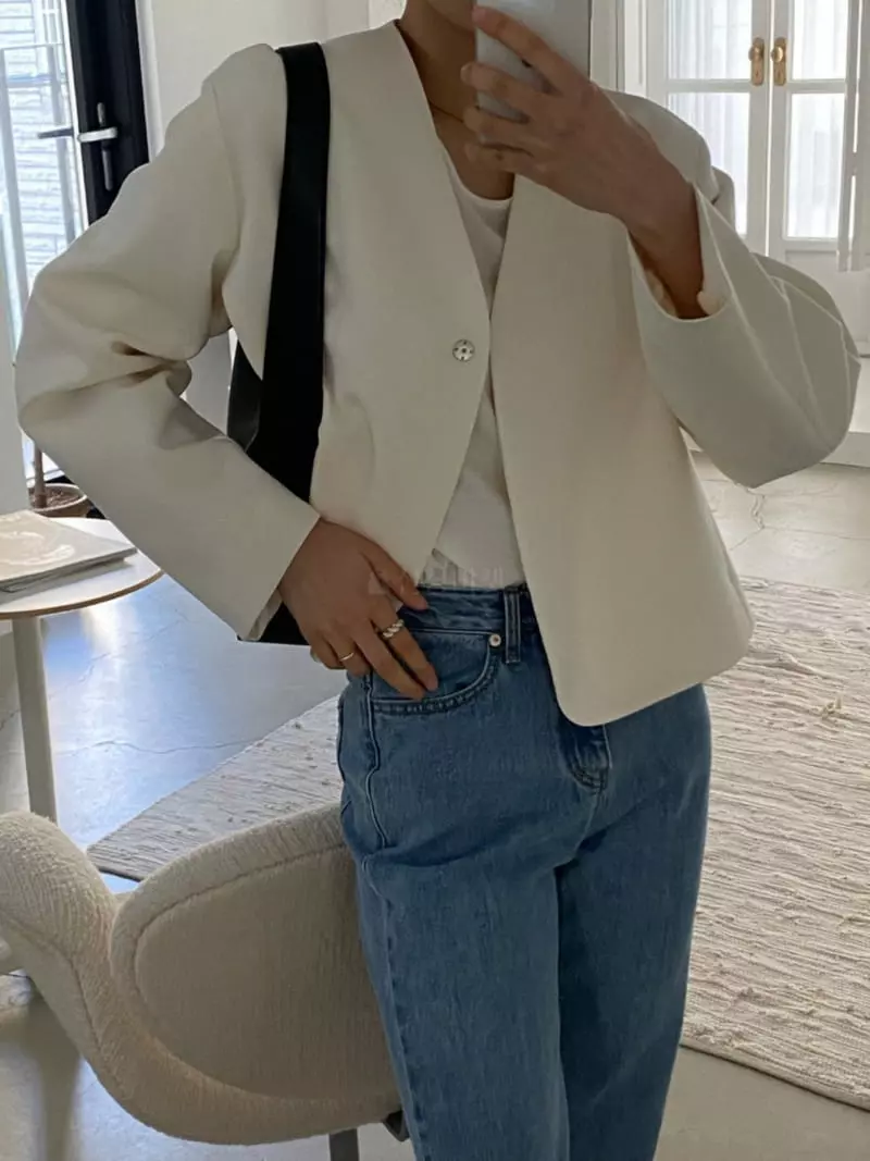 Our - Korean Women Fashion - #restrostyle - V Snap Jacket - 2