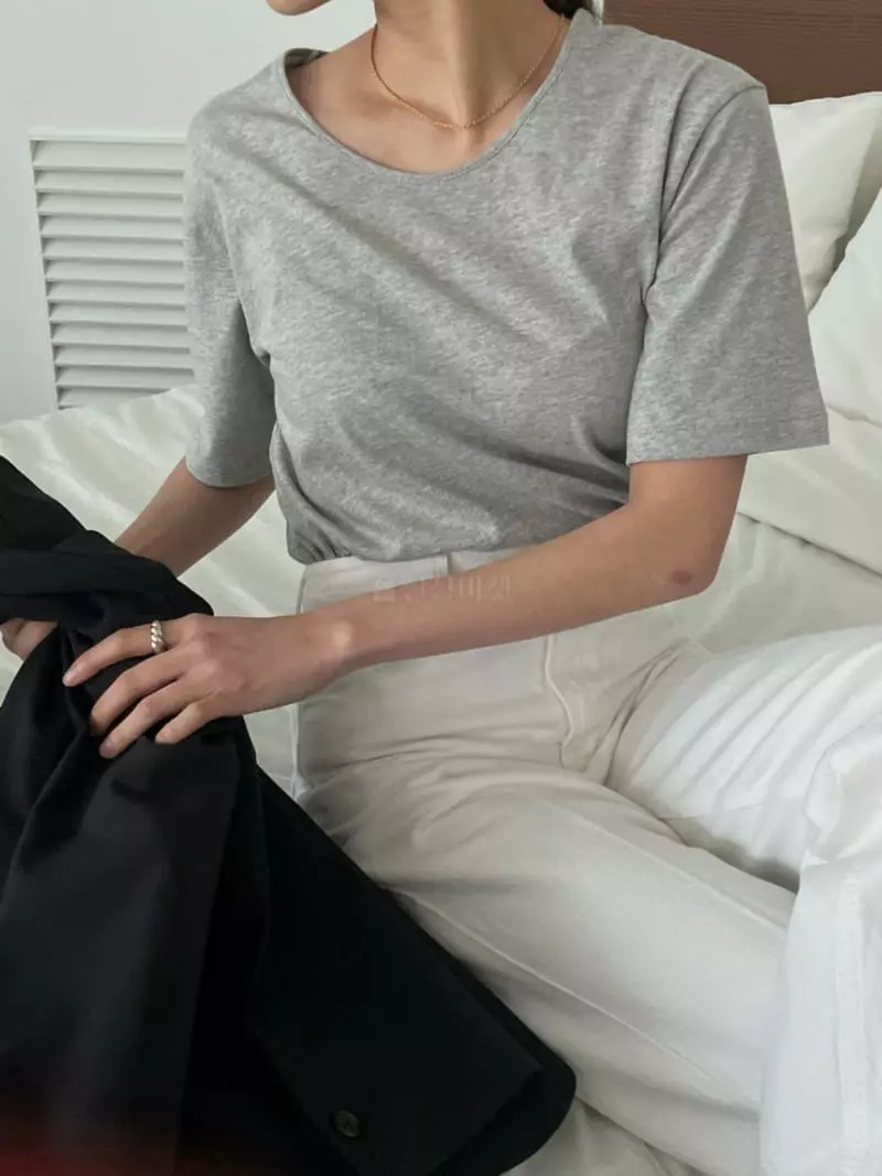 Our - Korean Women Fashion - #shopsmall - Cotton U-neck Tee - 2