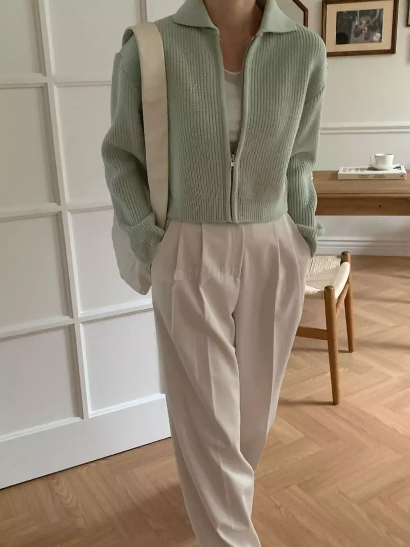Outrene - Korean Women Fashion - #momslook - Zip-up Knit  - 2