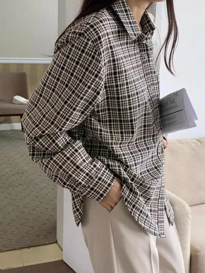 Outrene - Korean Women Fashion - #momslook - River Check Shirt - 4