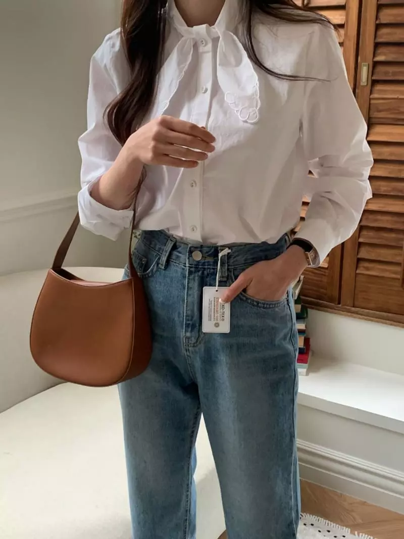 Outrene - Korean Women Fashion - #momslook - Embroidery Scarf Blouse - 2