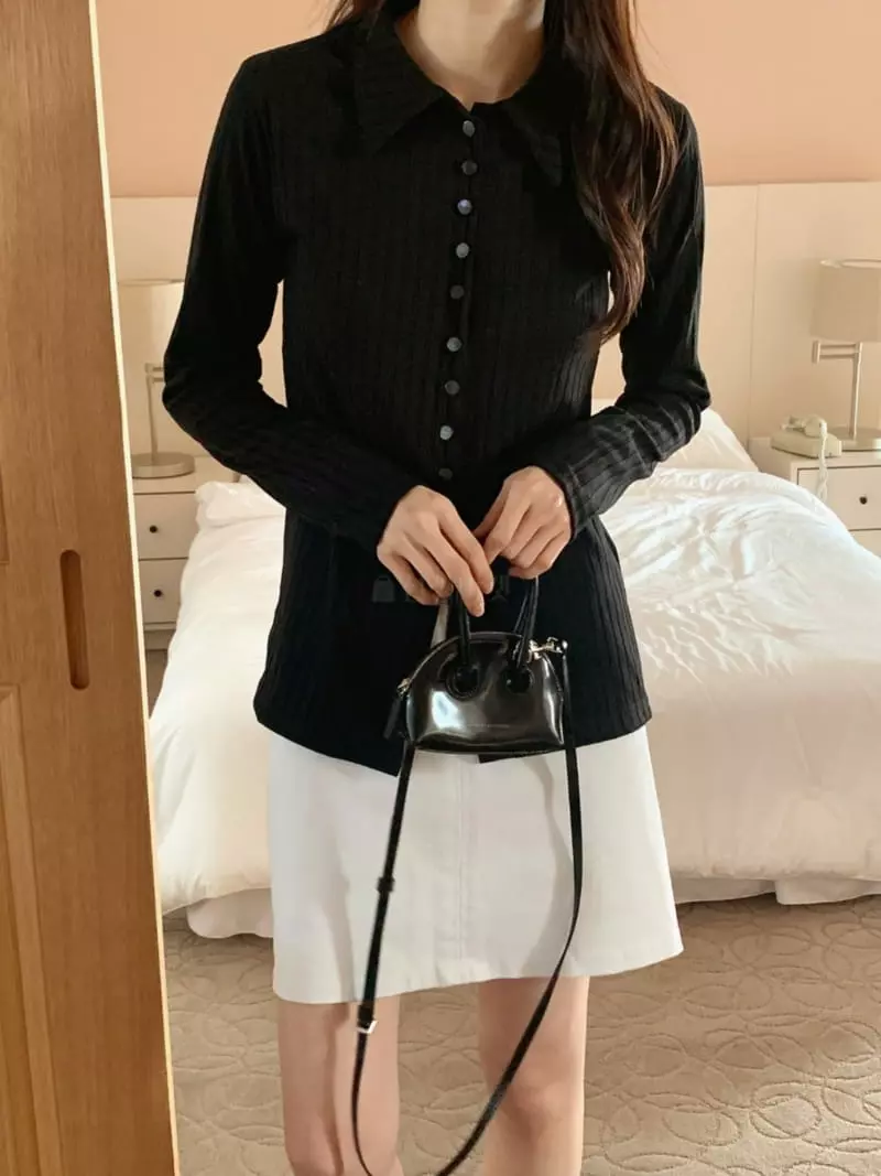 Outrene - Korean Women Fashion - #womensfashion - Collar Rib Cardigan