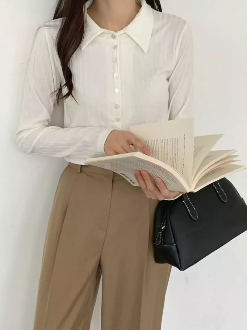 Outrene - Korean Women Fashion - #womensfashion - Collar Rib Cardigan - 3