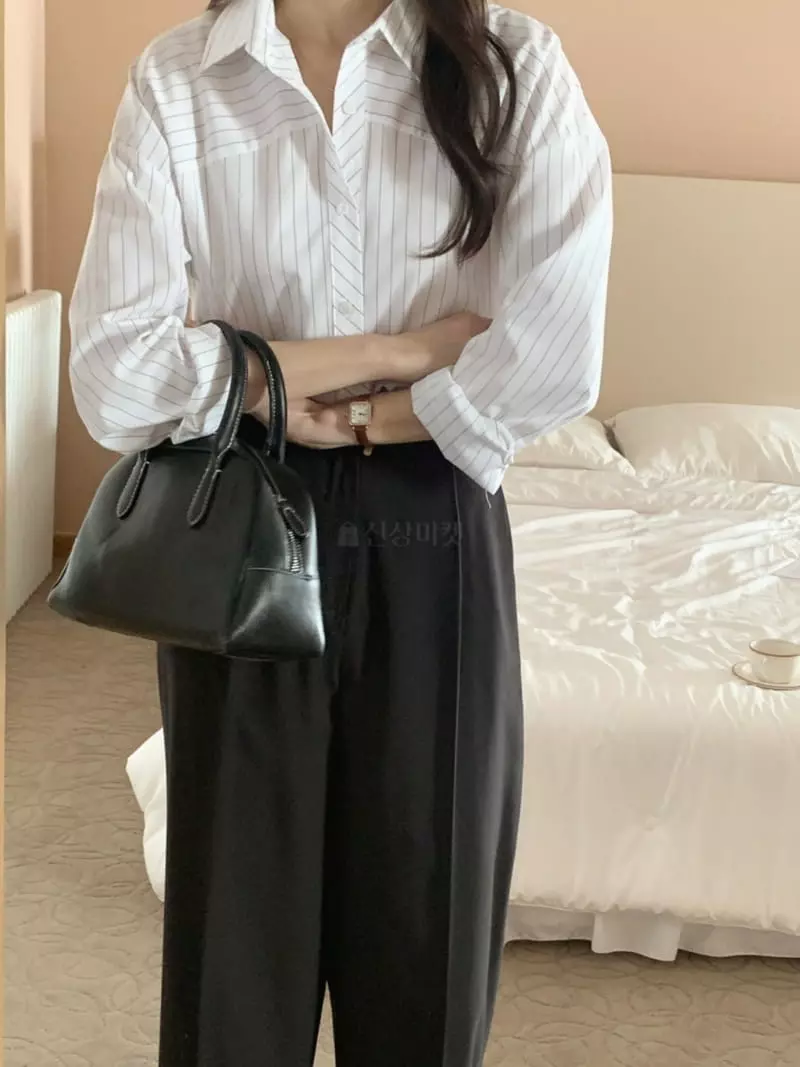 Outrene - Korean Women Fashion - #womensfashion - Stripe Open Shirt - 2