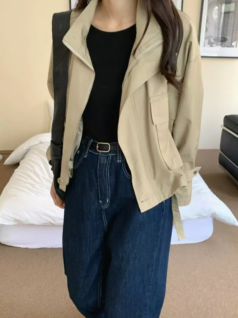 Outrene - Korean Women Fashion - #womensfashion - Pocket Bomber Jacket - 2