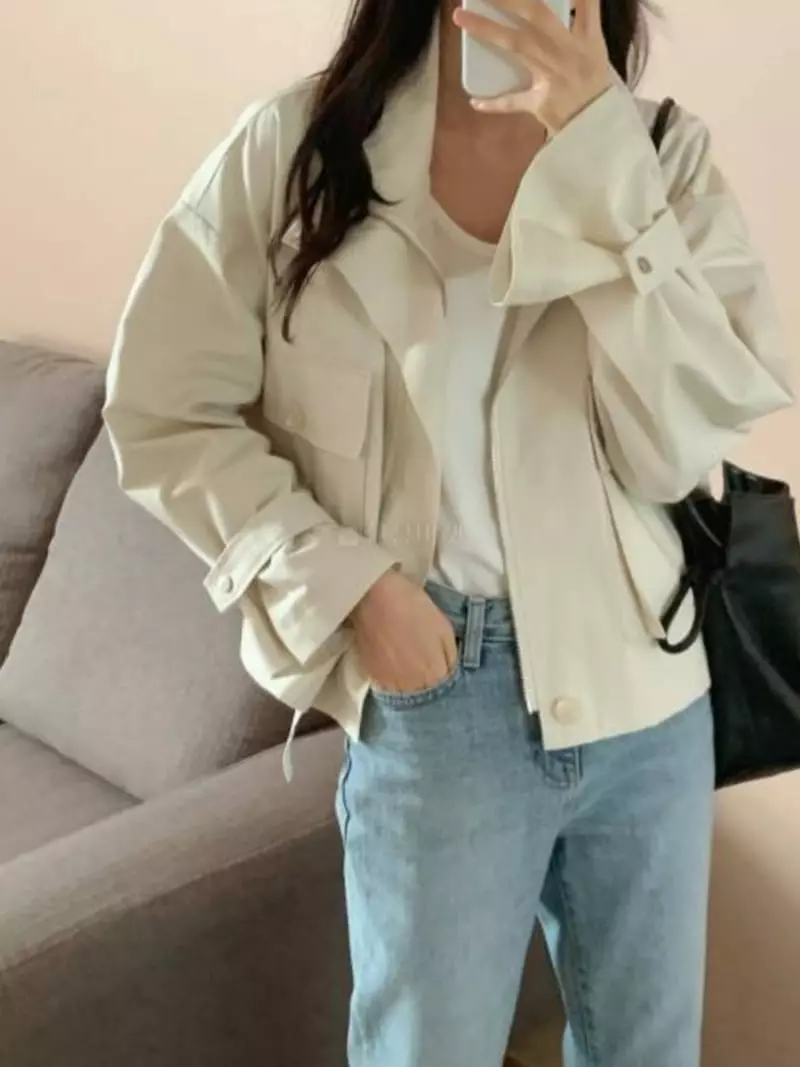 Outrene - Korean Women Fashion - #momslook - Pocket Bomber Jacket - 4