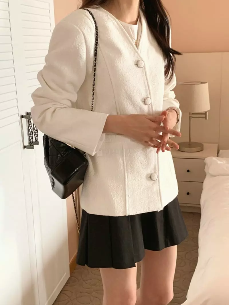 Outrene - Korean Women Fashion - #womensfashion - No Collar Tweed Jacket - 2