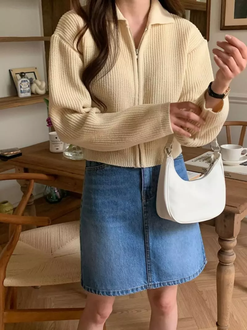 Outrene - Korean Women Fashion - #womensfashion - Zip-up Knit  - 3