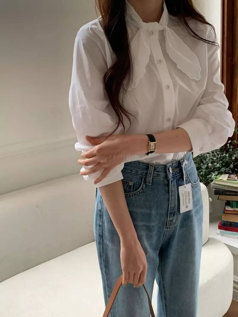 Outrene - Korean Women Fashion - #womensfashion - Embroidery Scarf Blouse - 3
