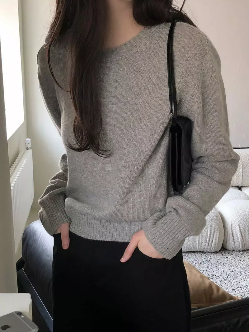 Overclassic - Korean Women Fashion - #momslook - Cashmere Round Knit Tee