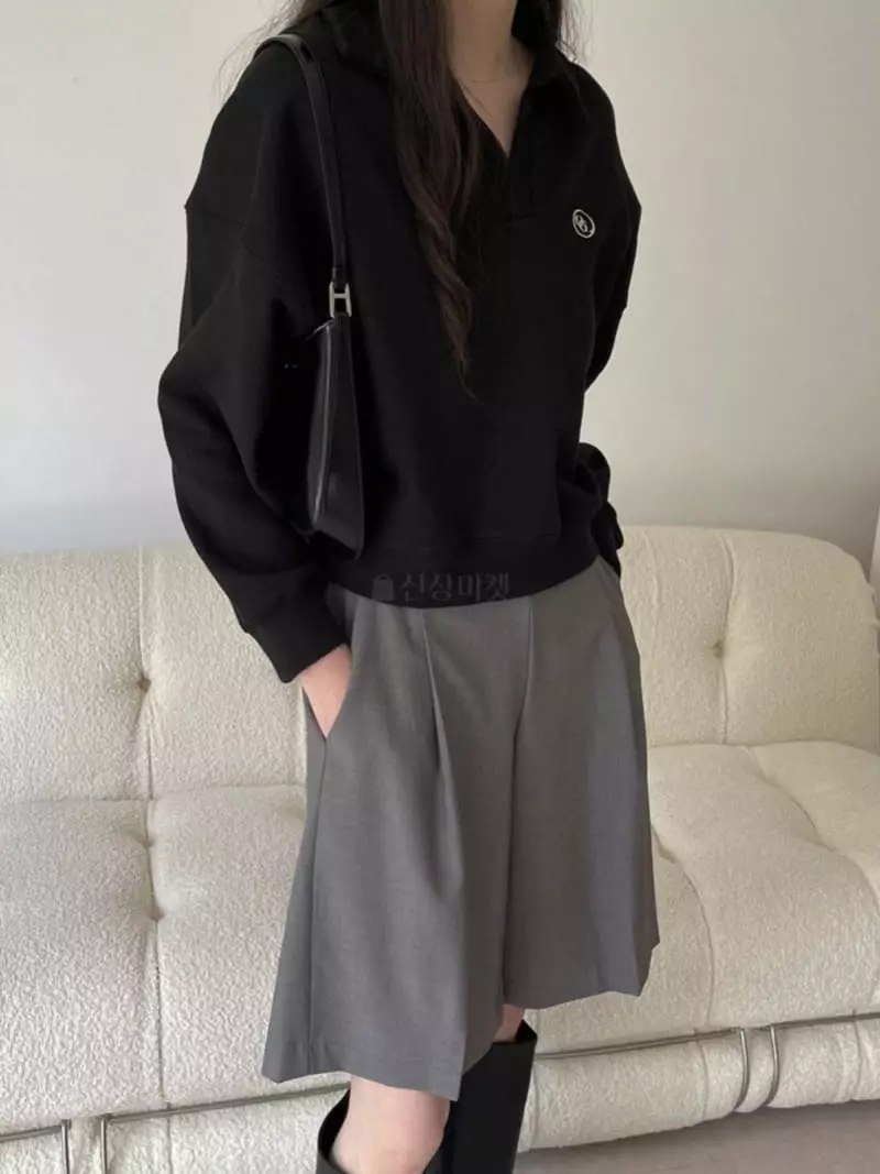 Overclassic - Korean Women Fashion - #momslook - Collar Embroidery Sweatshirt
