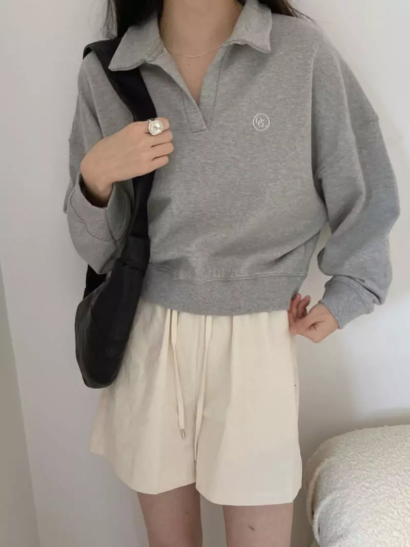 Overclassic - Korean Women Fashion - #momslook - Collar Embroidery Sweatshirt - 3