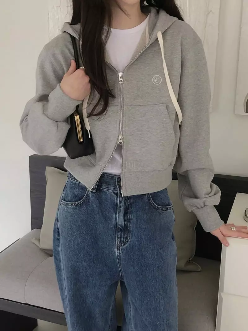 Overclassic - Korean Women Fashion - #pursuepretty - Crop Heavy Zip-up Sweatshirt - 3