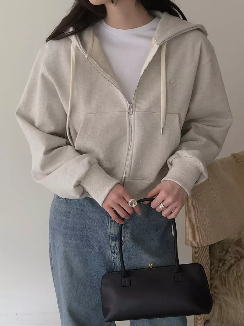 Overclassic - Korean Women Fashion - #pursuepretty - Crop Heavy Zip-up Sweatshirt - 4