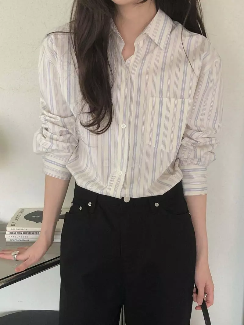 Overclassic - Korean Women Fashion - #restrostyle - Noir Stripe Shirt - 2