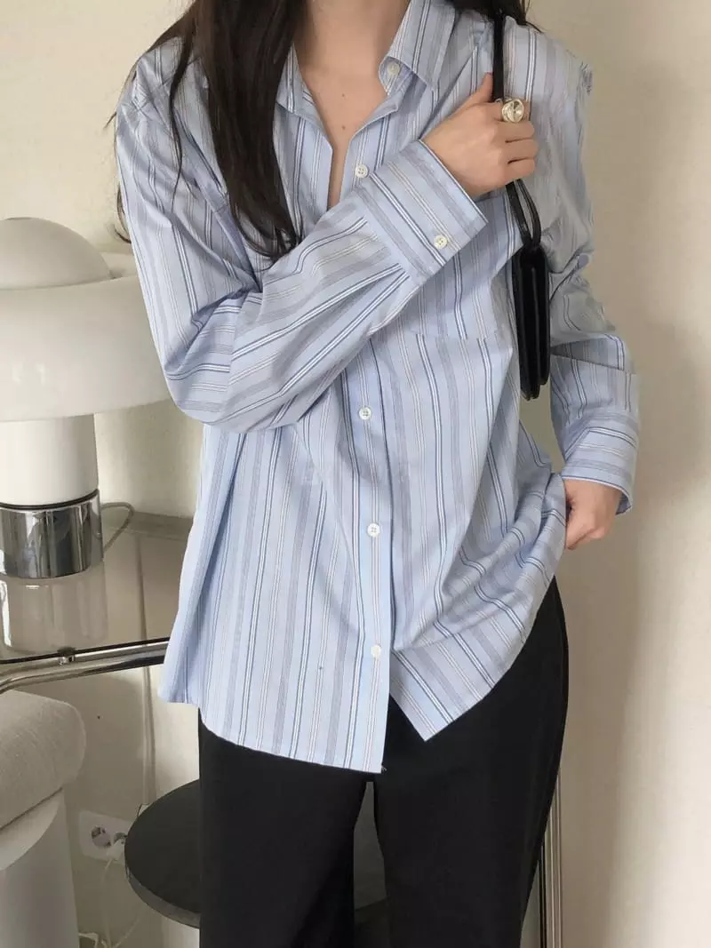 Overclassic - Korean Women Fashion - #romanticstyle - Noir Stripe Shirt - 4