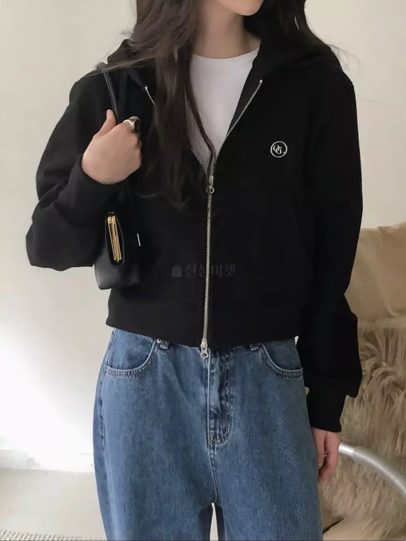 Overclassic - Korean Women Fashion - #vintageinspired - Crop Heavy Zip-up Sweatshirt