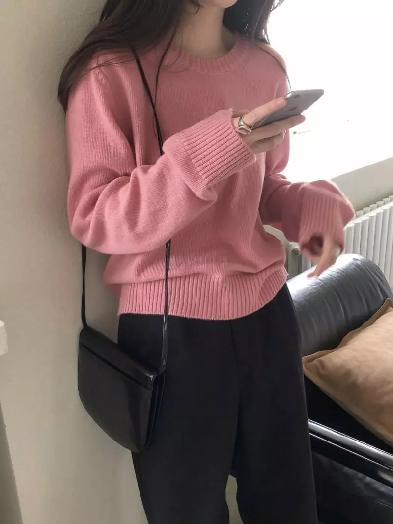 Overclassic - Korean Women Fashion - #momslook - Cashmere Round Knit Tee - 4