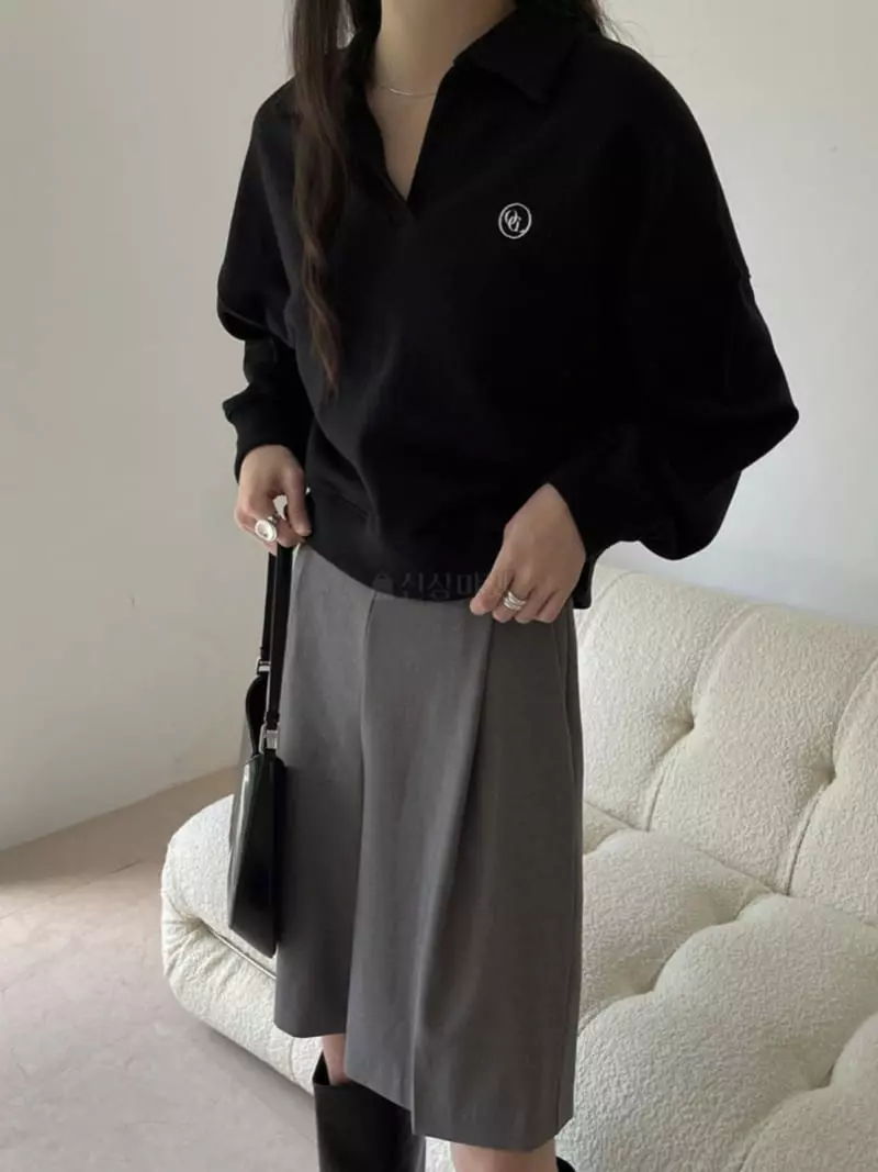 Overclassic - Korean Women Fashion - #womensfashion - Collar Embroidery Sweatshirt - 2