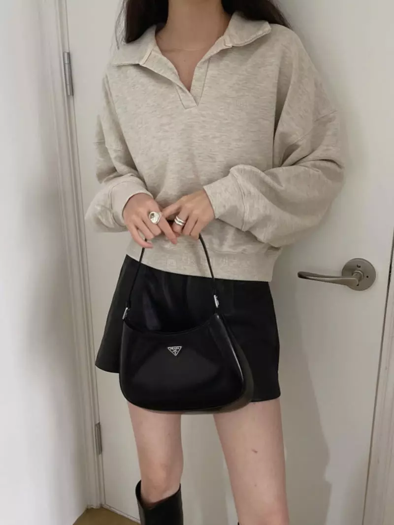 Overclassic - Korean Women Fashion - #momslook - Collar Embroidery Sweatshirt - 4