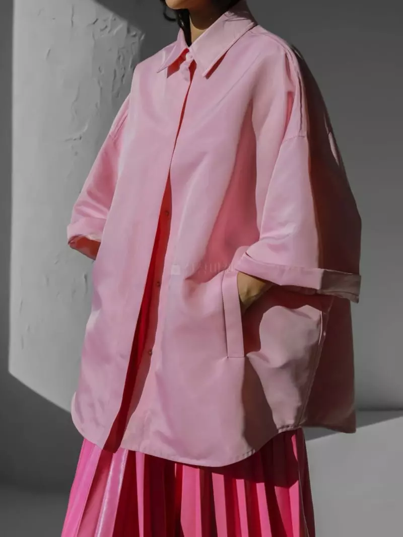 Paper Moon - Korean Women Fashion - #momslook - Shinee Half Sleeve Button Down Shirt Cape Jacket