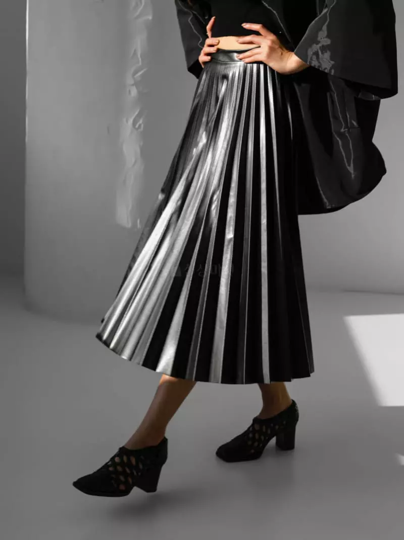 Paper Moon - Korean Women Fashion - #womensfashion - Leather Pleate Flare Skirt