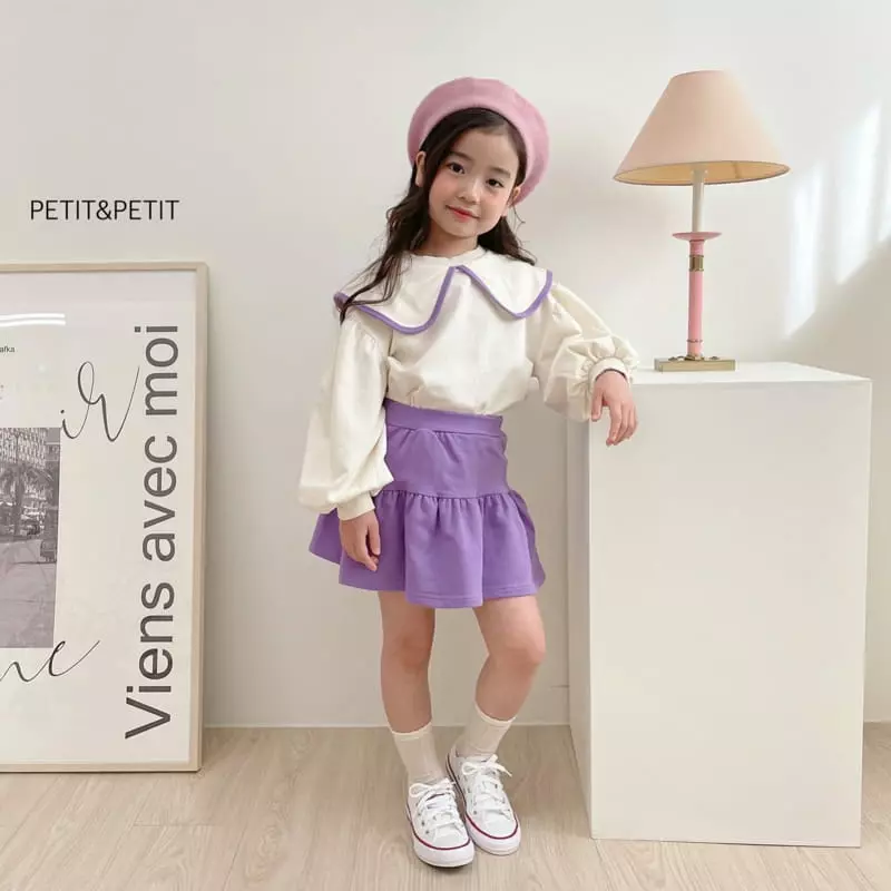 Petit & Petit - Korean Children Fashion - #childrensboutique - Color Collar Skirt Top Bottom Set - 2
