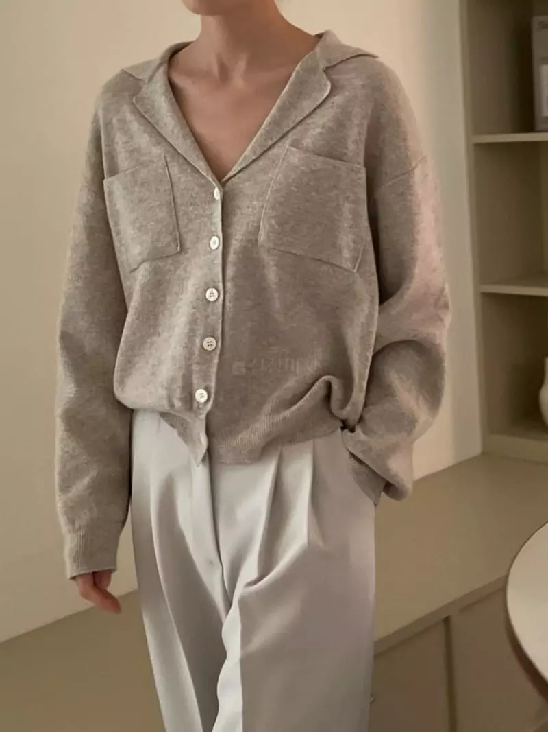 Plat - Korean Women Fashion - #romanticstyle - Button Collar Cardigan - 2