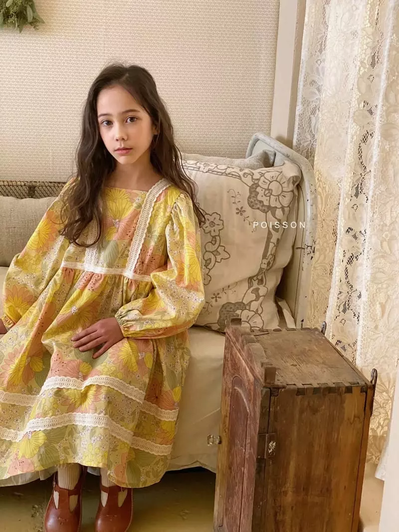 Poisson - Korean Children Fashion - #littlefashionista - Square Lace One-piece - 3