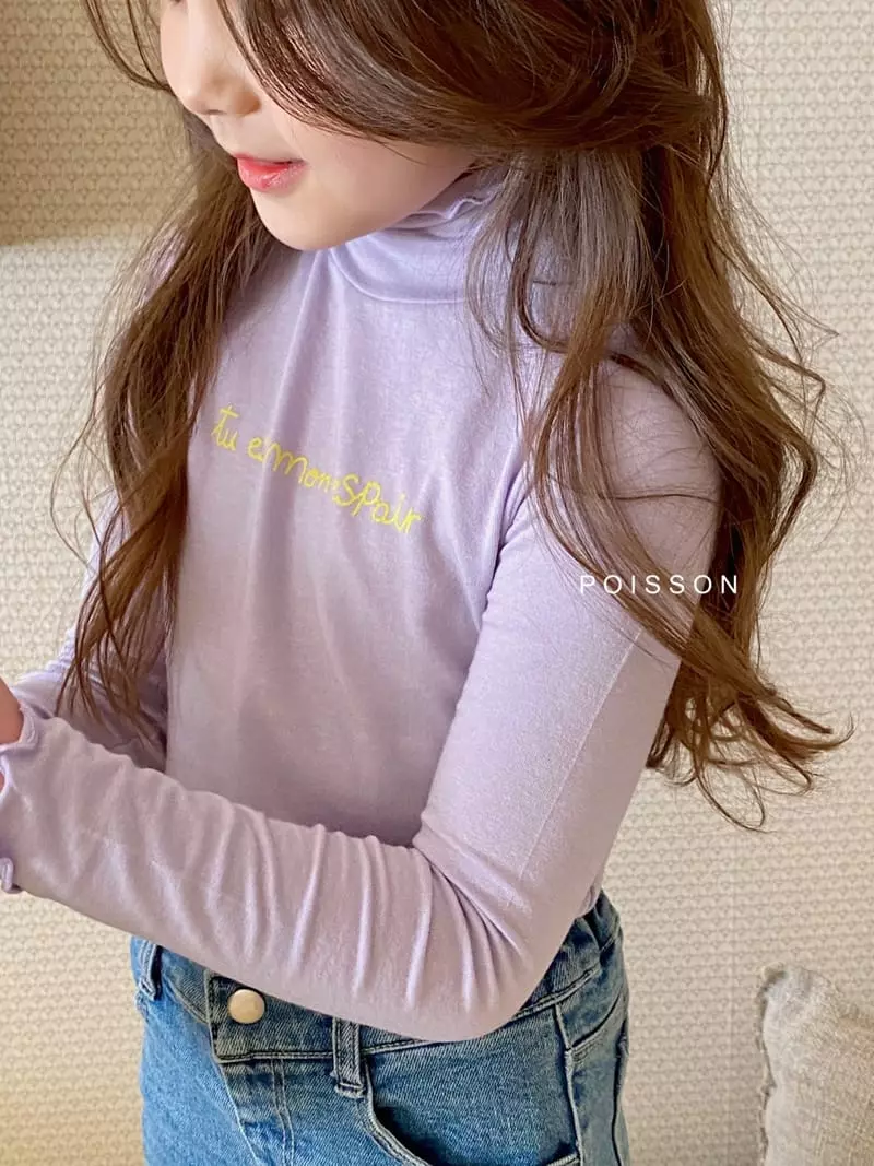 Poisson - Korean Children Fashion - #prettylittlegirls - Lettering Turtleneck Tee - 2