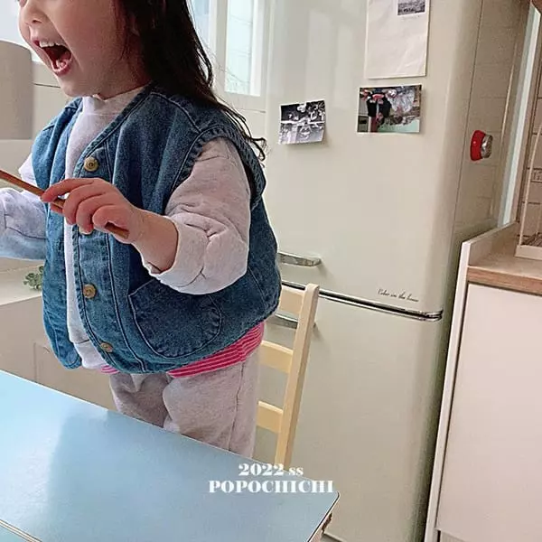 Popochichi - Korean Children Fashion - #designkidswear - Denim Piping Vest Jacket - 2
