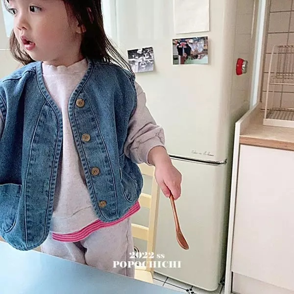 Popochichi - Korean Children Fashion - #discoveringself - Denim Piping Vest Jacket - 3