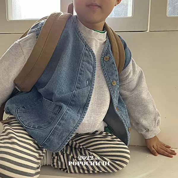 Popochichi - Korean Children Fashion - #magicofchildhood - Denim Piping Vest Jacket - 10