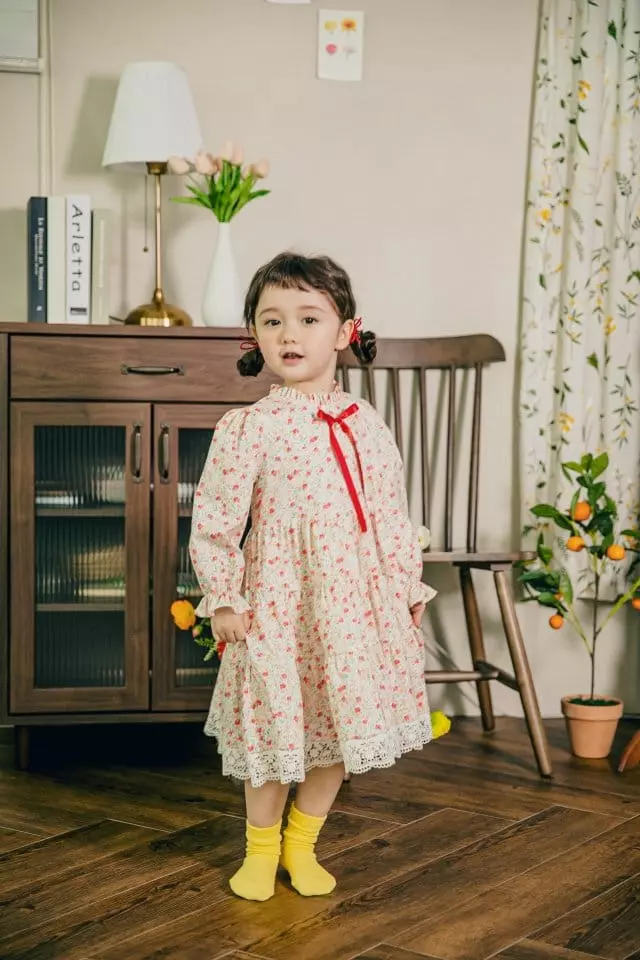 Pudding - Korean Children Fashion - #stylishchildhood - Ribbon Lace One-piece - 2
